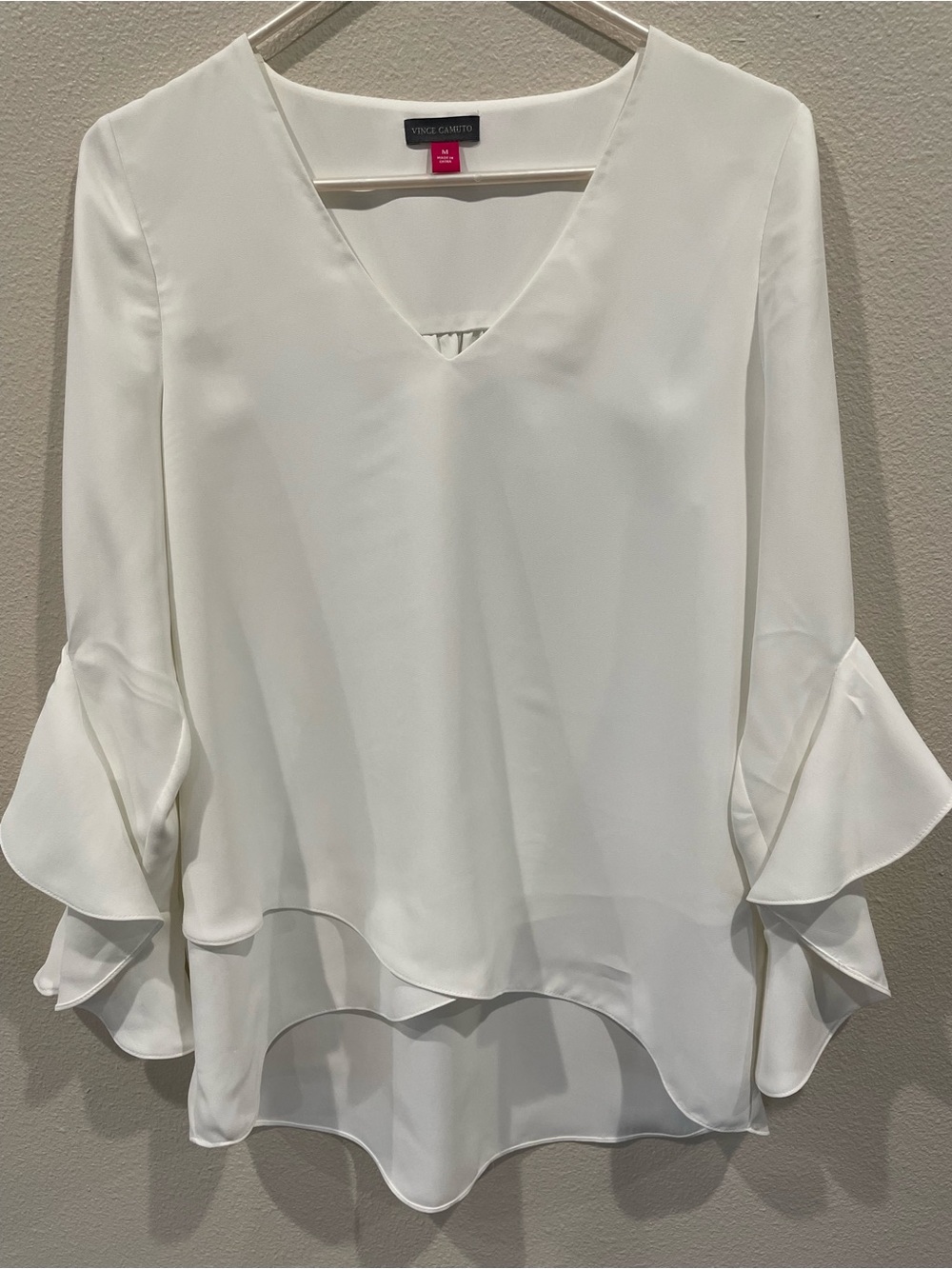 Vince Camuto White V-Neck Ruffle Sleeve Blouse - Picture 9 of 10